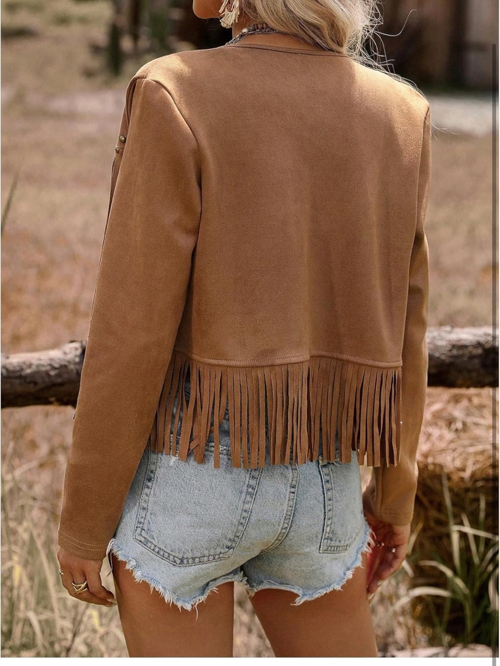 Fringe Suede Western Jacket - Camel Brown - Picture 4 of 5